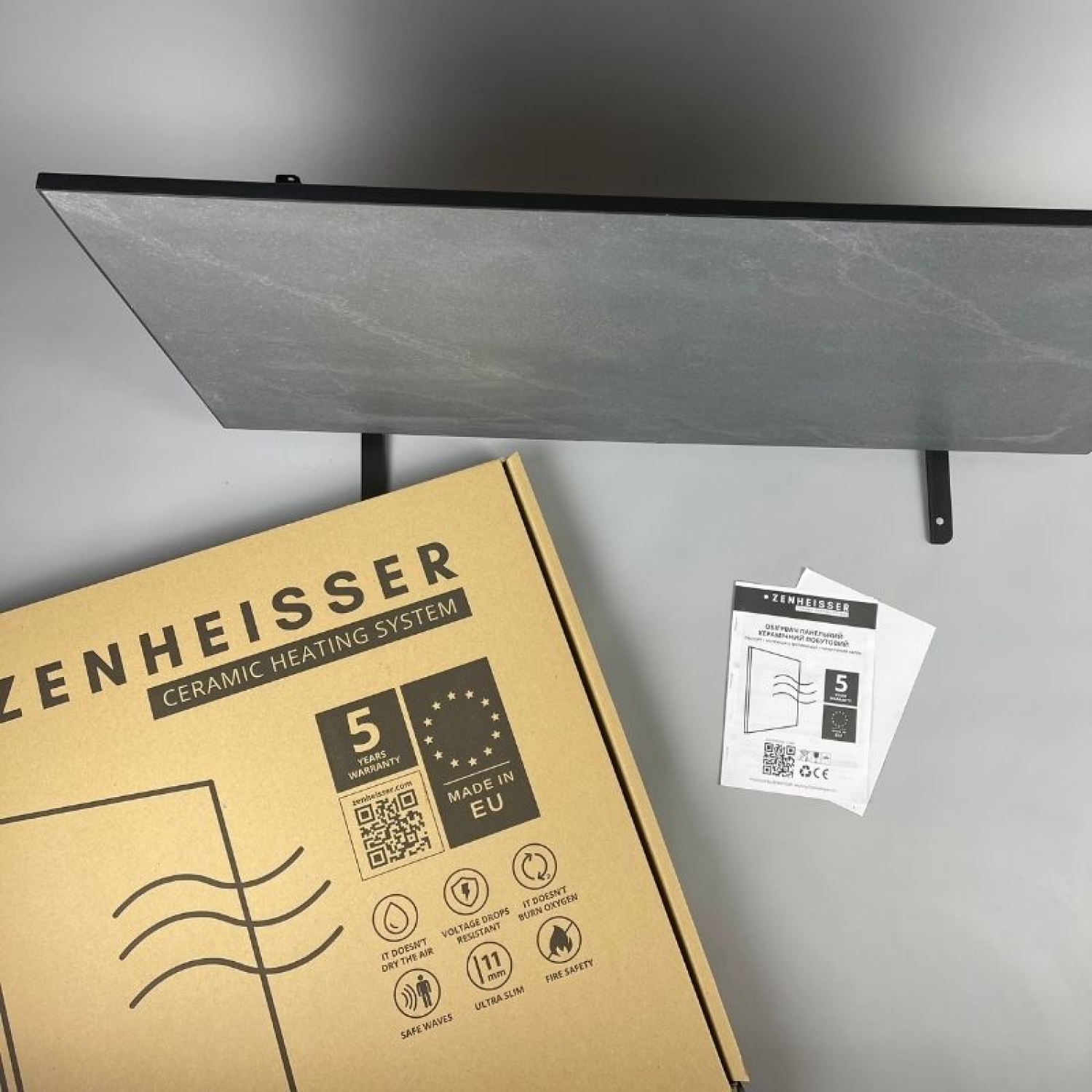 Керамический инфракрасный обогреватель (45x90 800W) ZENHEISSER Space HT-900 с терморегулятором, черный глянец, Фото 5