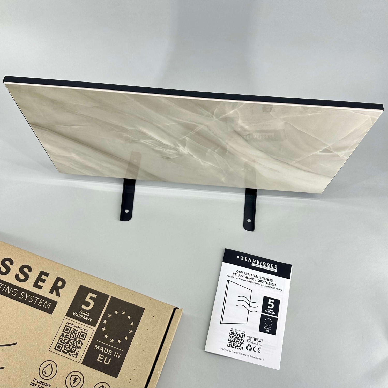 Керамический инфракрасный обогреватель (30x60 300W) ZENHEISSER Eco H-300 с кнопкой, бежевый мрамор, Фото 2