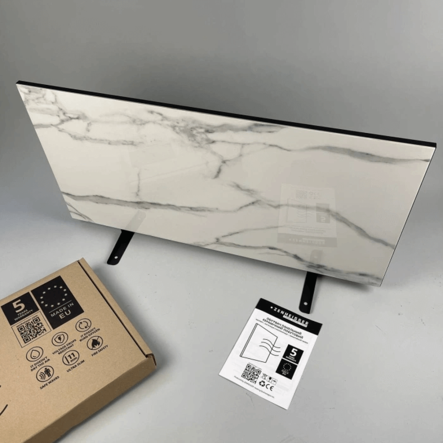 Керамический обогреватель ZENHEISSER Edge H-800 с кнопкой 40х80см, белый мрамор, Фото 3