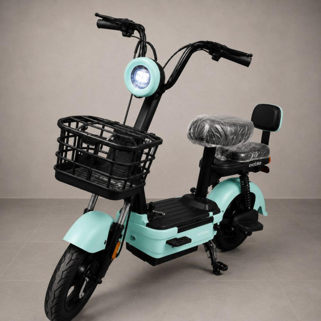 Електровелосипед EVOBIKE Nova MINI 500W 48V 12Ah Бірюзовий з Переднім Кошиком та Пасажирським Сидінням (Модель 2026 року), Фото 1