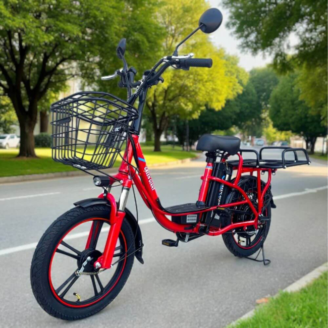 Електровелосипед Green Giant 600W 48V Червоний з вантажним багажником та корзиною, Фото 3