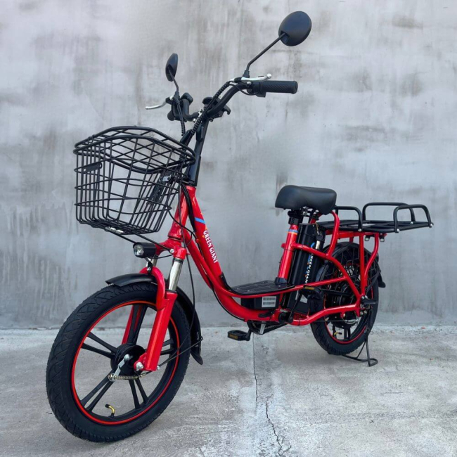 Електровелосипед Green Giant 600W 48V Червоний з вантажним багажником та корзиною, Фото 1